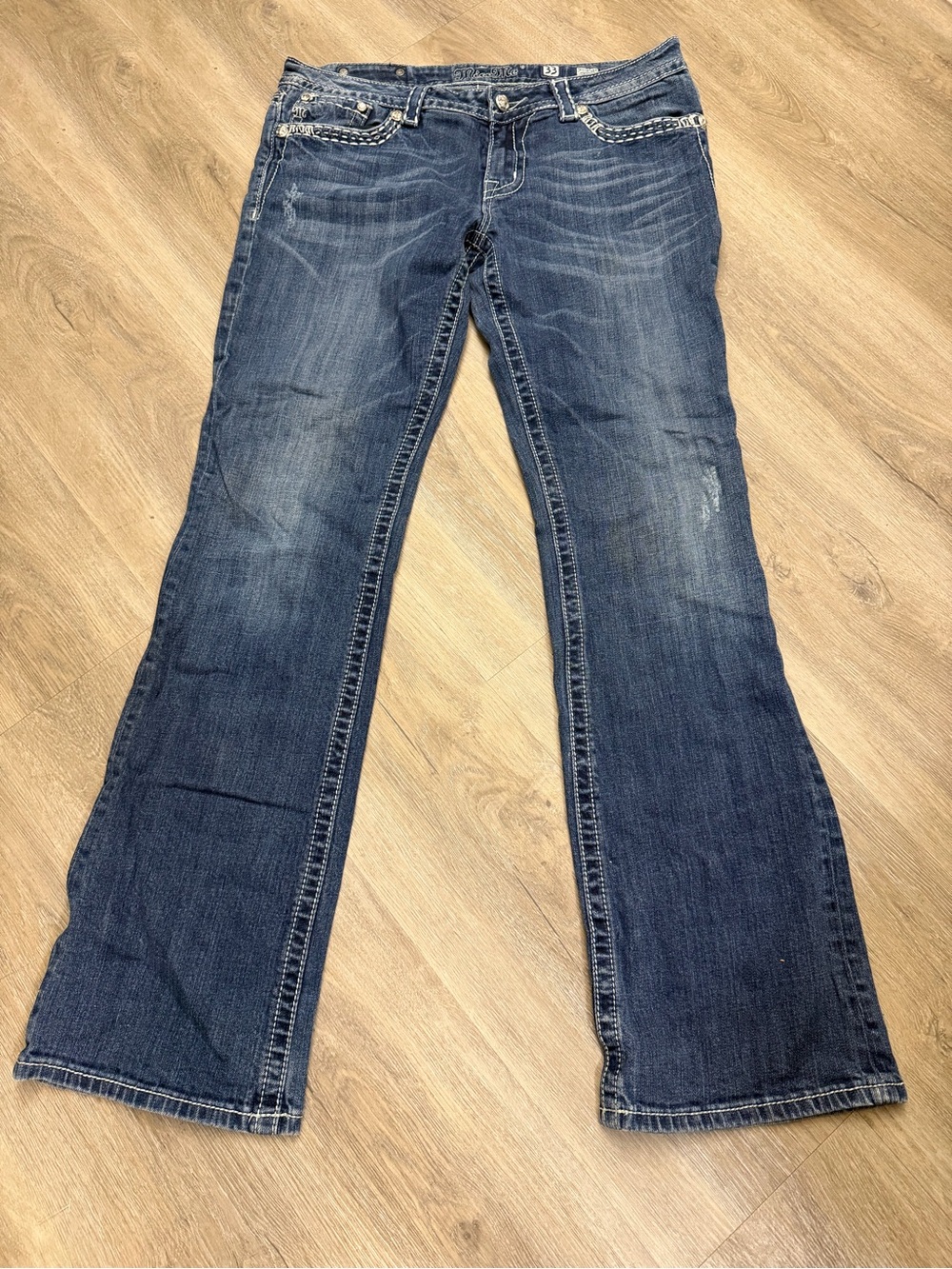 Miss Me Buckle Bootcut Jeans Women’s Size 14 33x35 Dark Wash Y2K Western 0321